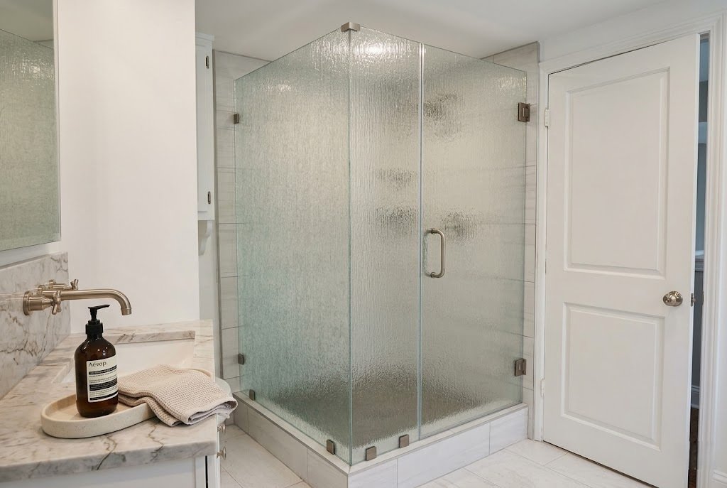 Frameless Pivot Shower Door in Maple