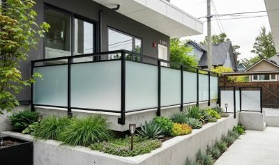 Aluminum Framed Glass Railing with frosted tempered glass