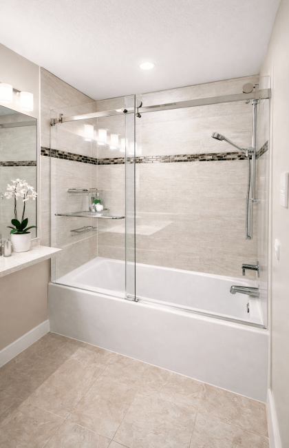 Sliding shower door on bathtub- C